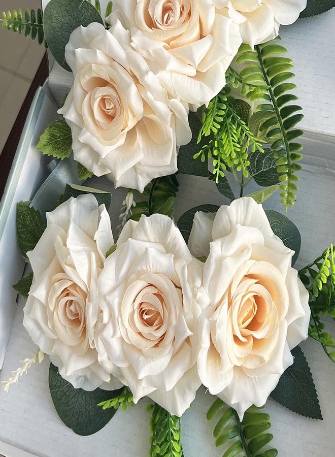 EHERDM 2pcs Flowers Curtain Tiebacks Strong Magnetic Champagne Artificial Rose Curtain Holdbacks for Curtains Drapes Window Fancy Curtain Buckle Strap for Home Bedroom Decorative - Image 3